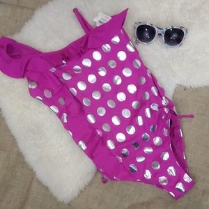 Justice Girls NWT Purple/Silver Ruffle Swimsuit
